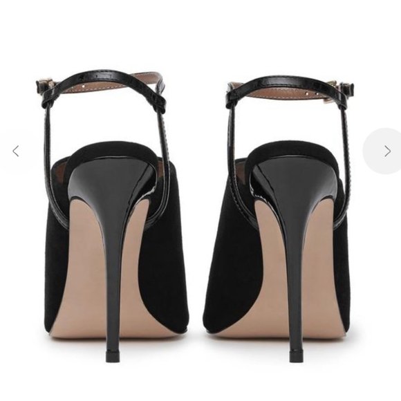 REISS Rena Black Suede Peep Toe Ankle Strap Heels - Picture 4 of 13
